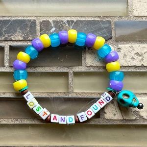 New Handmade Kandi Bracelet “LOST AND FOUND” with Skull Charm Rave Friendship